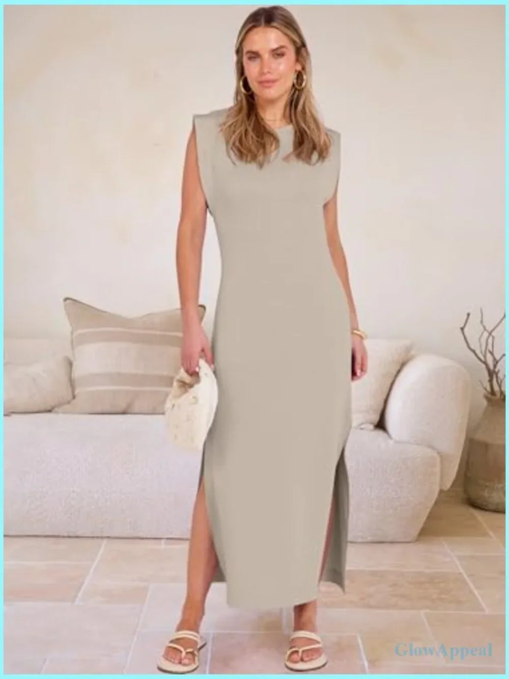 Casual Sleeveless Maxi Dress with Side Slit, Crewneck, Regular Fit, Travel & - Picture 4 of 7